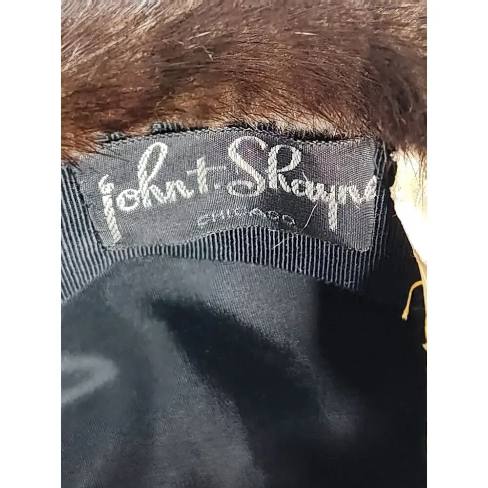 John T Shayne Chicago Mr R Vintage 50s 100% Real Mink Fur Hat w/ Box Brown XS
